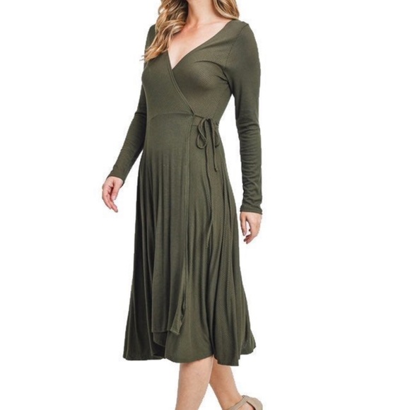 Lulu’s Olive Green Wrap Dress - Picture 4 of 11